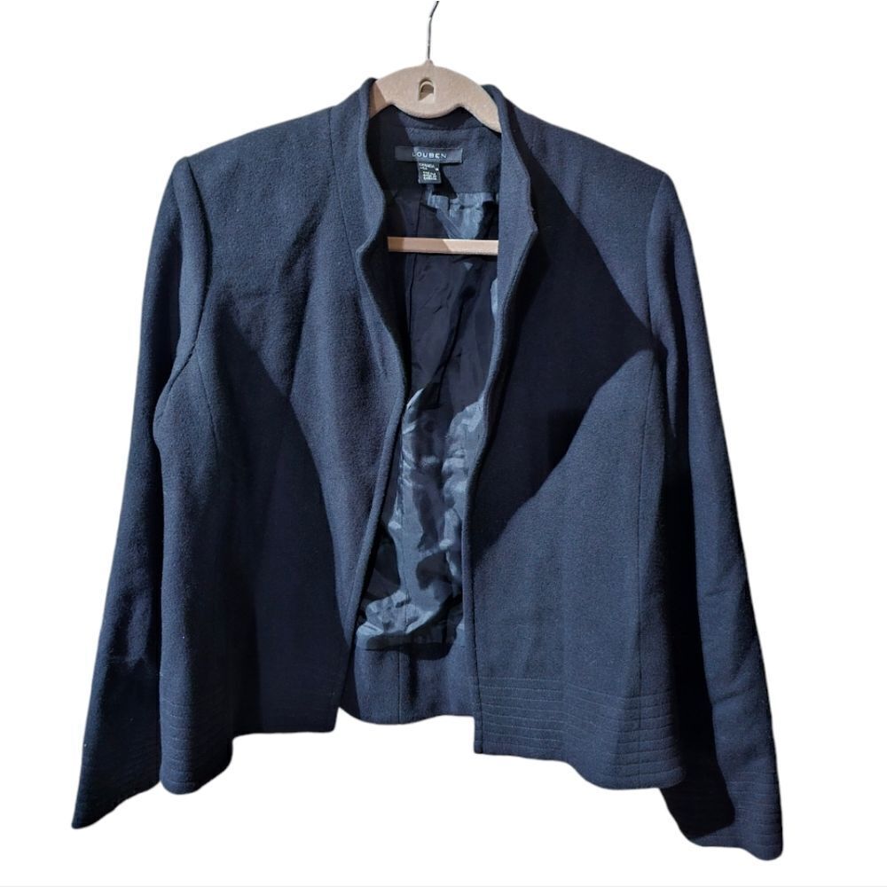 LOUBEN Canada Black Open‎ Front Cashmere Blend Jacket Blazer - Size 10
